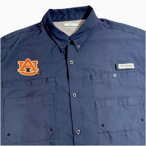 Columbia PFG Auburn Tigers Men's XL‎ NCAA Blue Fishing Omni Shade Vented Shirt